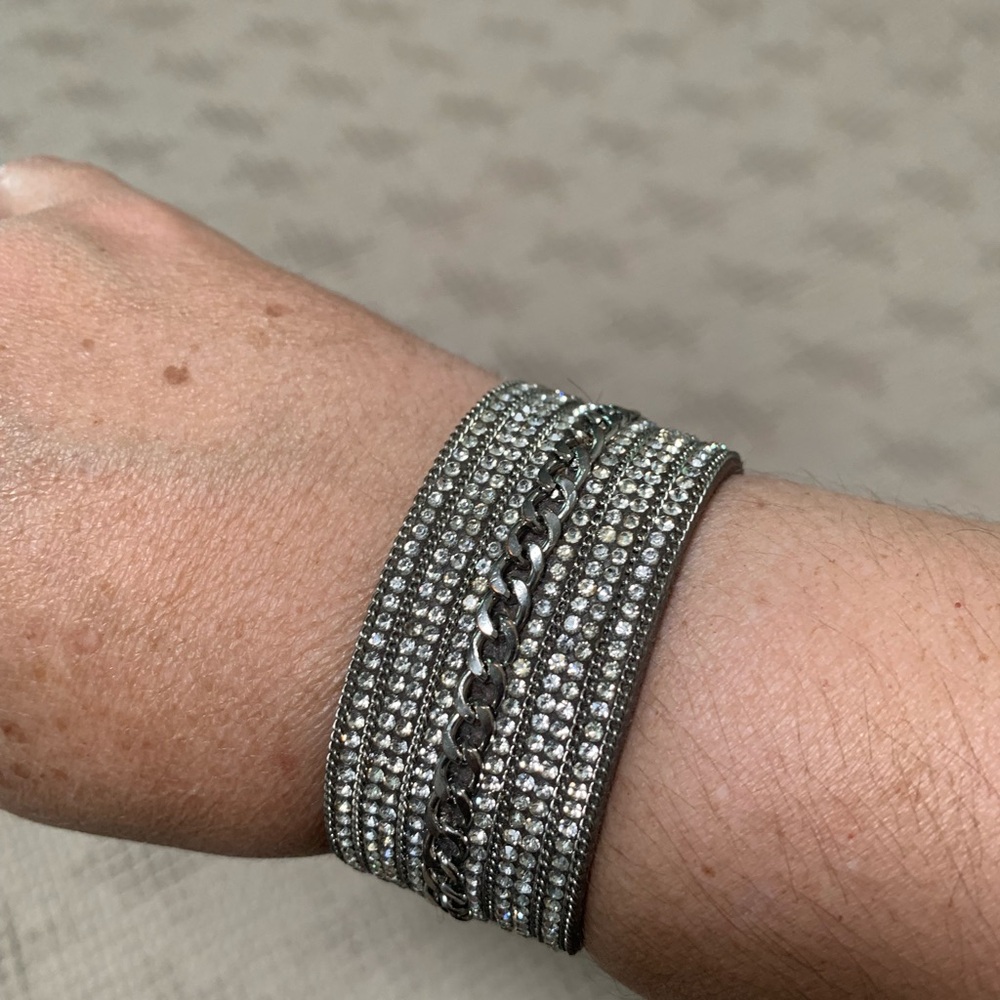 Silver Rhinestone Suede Turnlock Bracelet